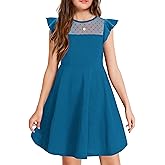 Arshiner Girls Dress Summer Ruffle Sleeve Mesh A Line Casual Party Dresses with Pockets