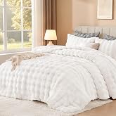 Andency Fluffy Queen Comforter Set White, Rabbit Faux Fur Bedding 3 Pieces | Winter Bubble Marshmallow Plush Bedding Comforter Set, Warm Soft Thick Heavy Puffy Comforters Bed Set