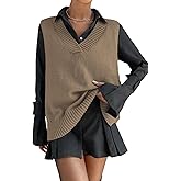 Verdusa Women's Sweater Vest 2025 Sleeveless V Neck Pullovers Hem Sweater Vest Loose Lightweight Knit Tops