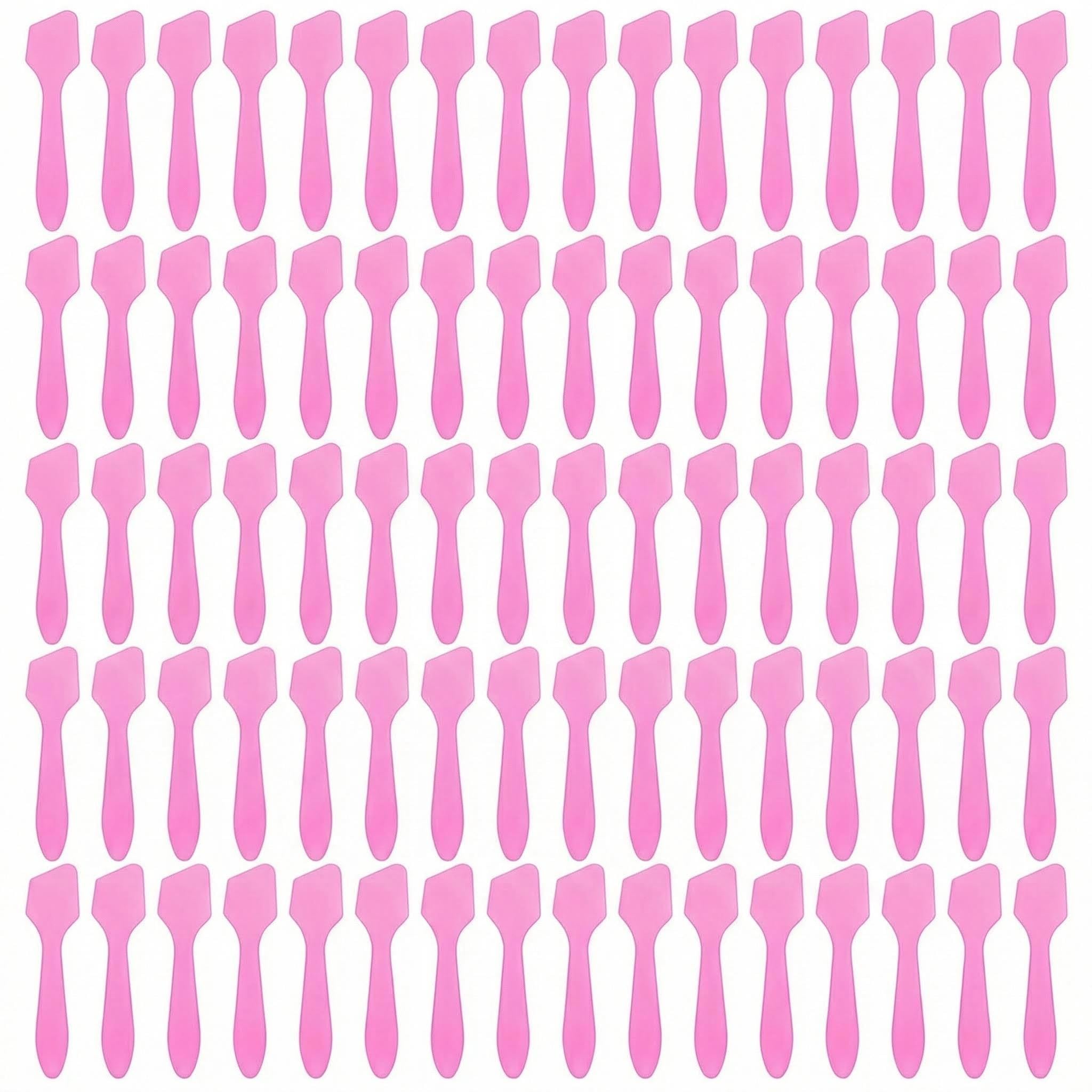 100PCS Facial Mask Spoon Disposable Plastic Mini Cosmetic Spatula Scoop Cosmetic Skin Care Facial Cream Face Mask Spatulas for Mixing and Sampling (Pink)