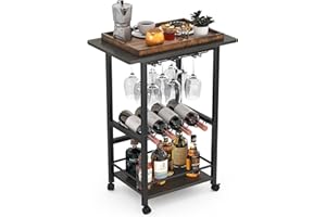 YAOHUOO Bar Cart, Serving Cart for Home, Microwave Cart, Drink Cart, Mobile Kitchen Shelf with Wine Rack and Glass Holder, Rolling Beverage Cart Idea