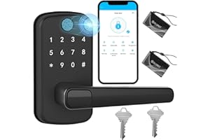 OLUMAT Smart Door Lock with Handle: Keyless Entry Door Lock with Keypad, Fingerprint, and App Control - Biometric Home Security - Easy Installation (Black)