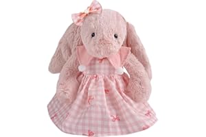 CHICHO 31cm(12") Bashful Bunny Clothes, Cute Plush Animal Clothes for Meddium Teddy Bear - Pink and White Check Bow Dress & Bow Clip Set (Clothes Only)