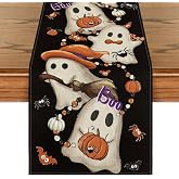 Artoid Mode 210 GSM Halloween Table Runner Home Party Decor 13x72 Inch | Black Boo Ghost Pumpkin, Seasonal Kitchen Dining Table Decoration