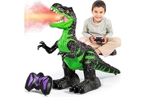 Remote Control Dinosaur Toys for Kids 3-5 5-7 8-12, RC Walking T-Rex Dinosaur Robot Toy with Water Mist Spray, Lights and Sou