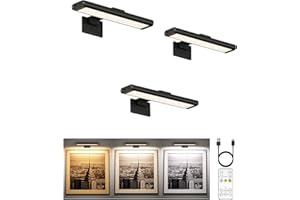 EZVALO Picture Light for Wall, Rechargeable 2400mAh Battery Lights Wireless Remote, 3 Color & Dimmable Magnetic 8'' LED Lights Display for Painting, Living Room, Gallery, Bedroom, Dashboard(Black-3P)