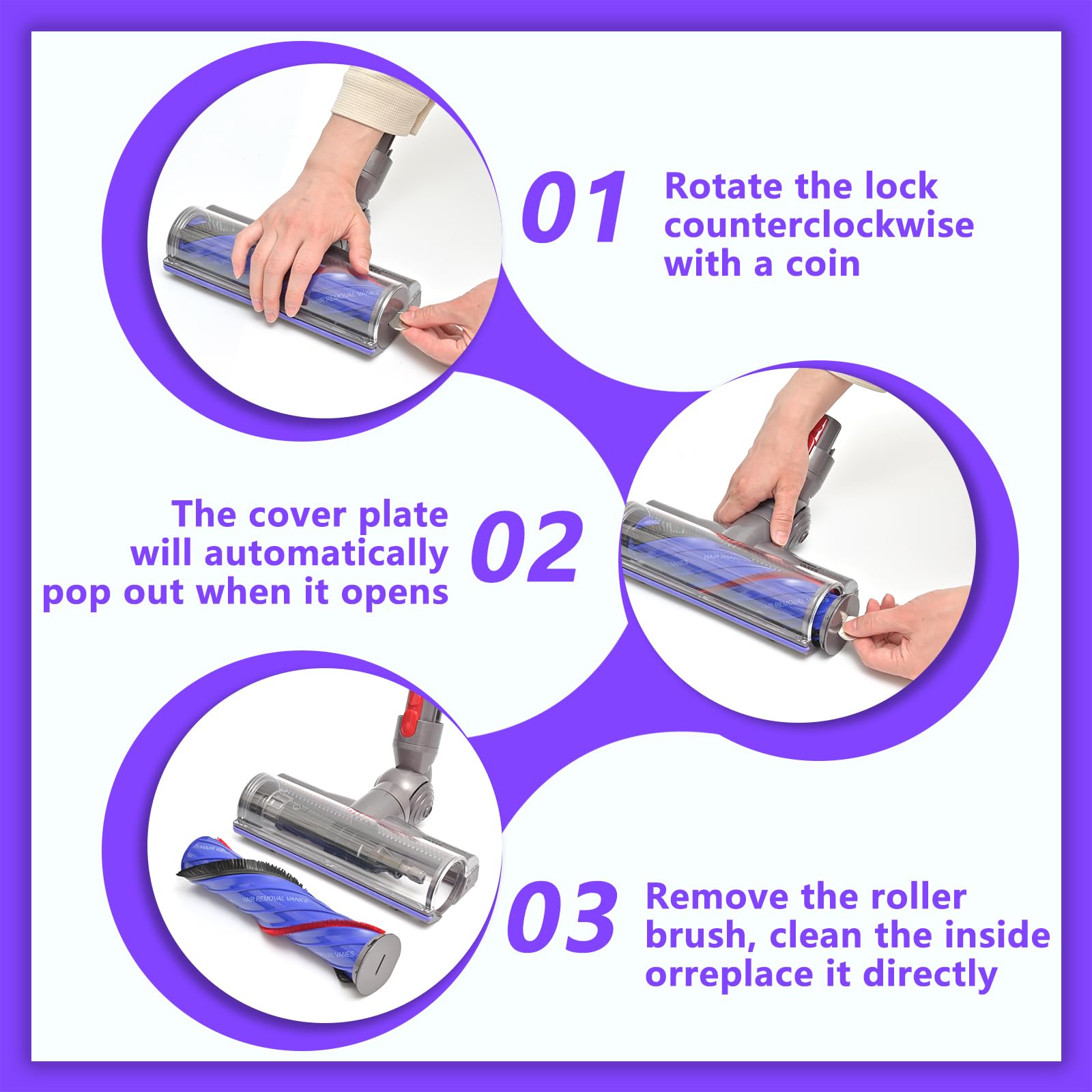 Upgrade Anti-Tangle Replacement Vacuum Head for Dyson V7, V8, Cyclone V10, V11, V15 Cordless Vacuum Cleaners, Quick Release Motor-Head Brush Roller for Dyson Vacuum Attachments Parts