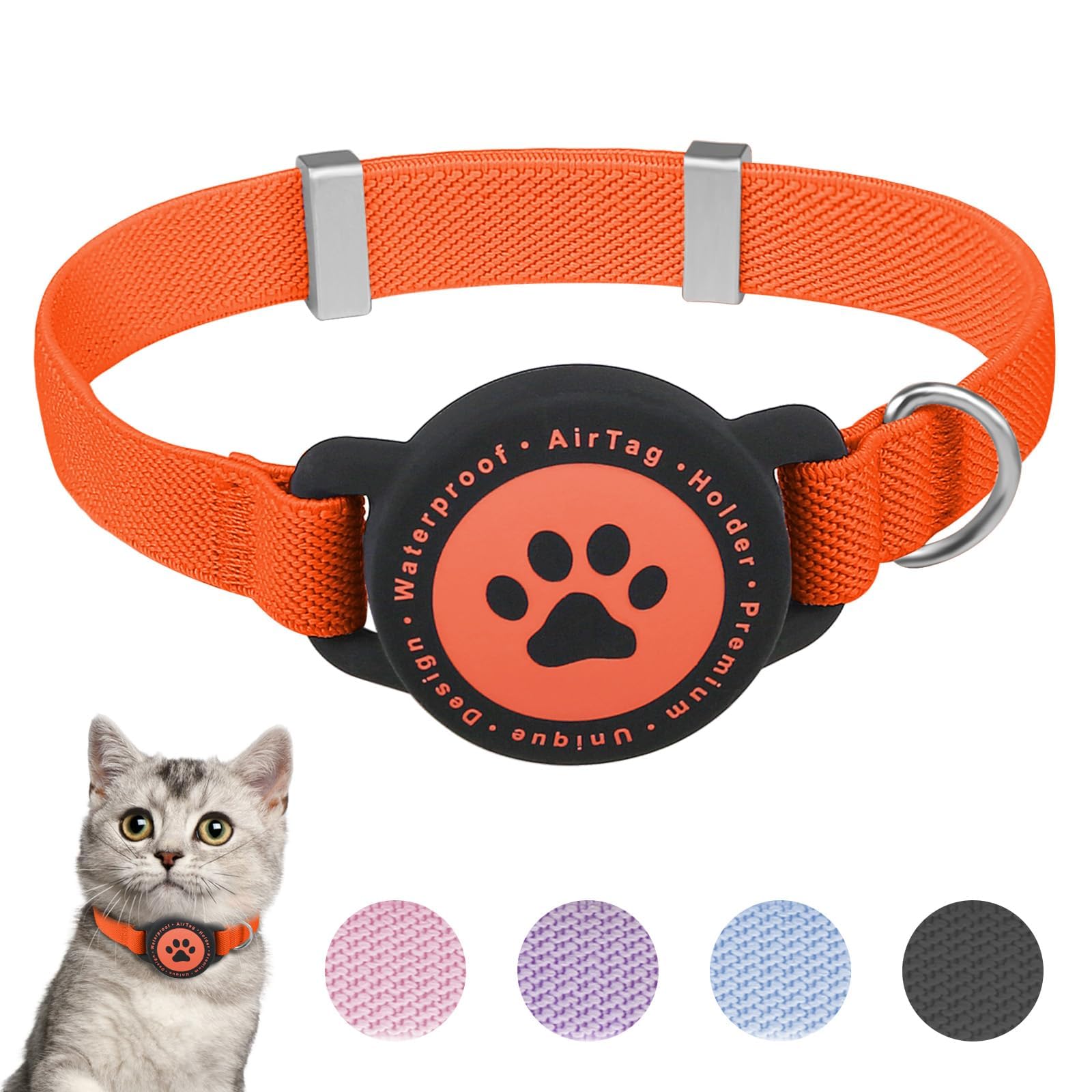 Airtag Cat Collar, Stretchy Kitten Collar with Apple Air Tag Holder, Lightweight and Comfortable, Ultra Elastic GPS Cat Collars for Cats Kittens and Puppies, 7.5-12.5 Inch