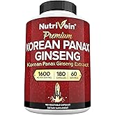 Nutrivein Korean Red Panax Ginseng 1600mg – Extra Strength Formula – 180 Capsules – Boost Energy, Mental Focus & Immune Health Naturally