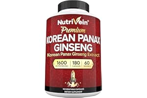 Nutrivein Korean Red Panax Ginseng 1600mg – Extra Strength Formula – 180 Capsules – Boost Energy, Mental Focus & Immune Health Naturally