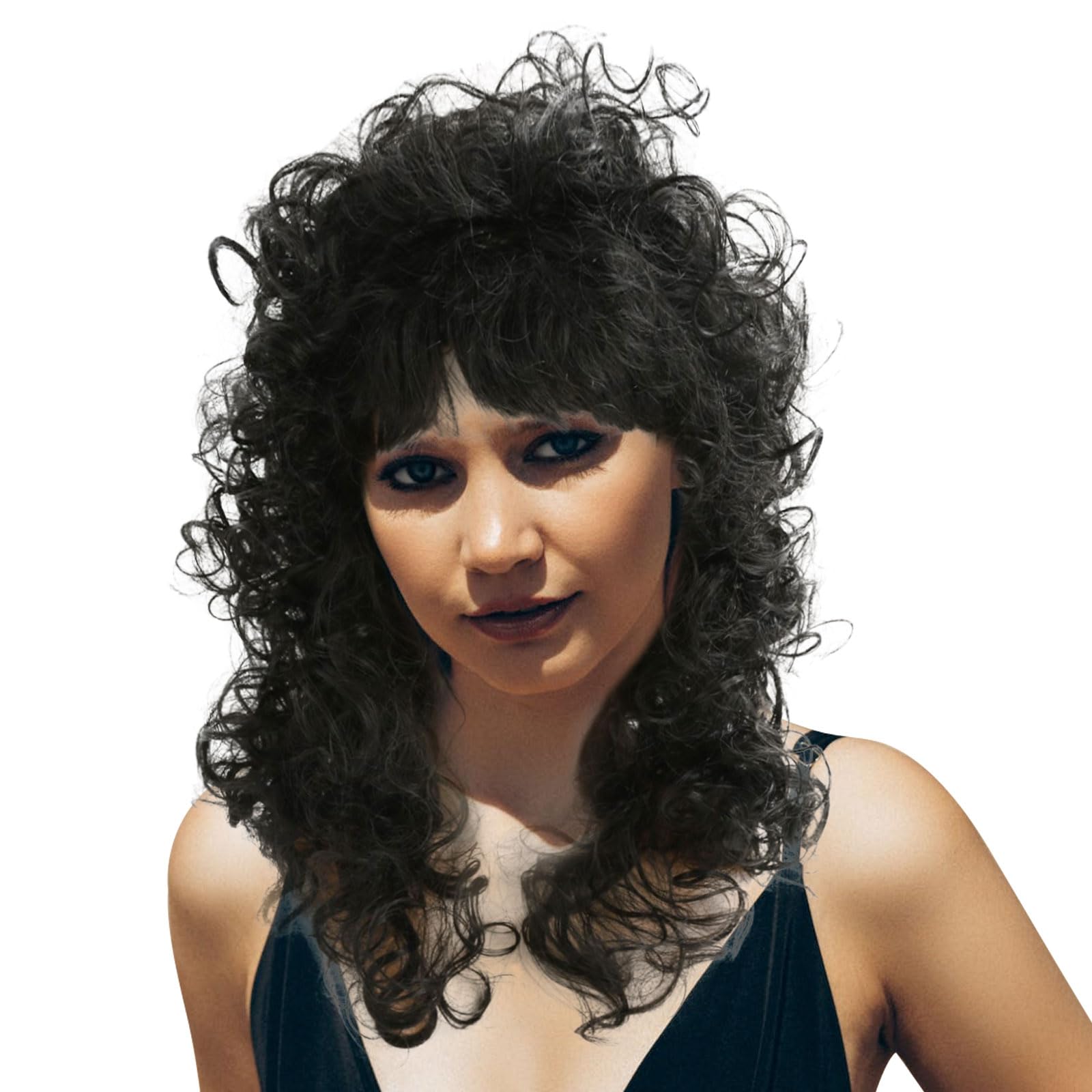 SKHAOVS 70s 80s Wigs - Long Curly Hair, Fancy Dress Wig, Disco Wig for 80s Theme Party, Halloween, Carnivals (Black)