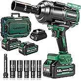 PAOWAFOL 2026 New Upgrade 1500N.m(1106ft-lbs) Impact Wrench, High Torque 1/2 Impact Gun with 21V 2x4.0AH Battery, Fast Charger & 5 Sockets, 3500IPM Brushless Impact Driver for Home Car Truck Tires