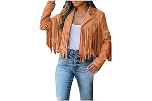Tapanet Women's Fringe Faux Suede Leather Jackets Tassel Cropped Coats Western Cowboy Jacket Outerwear Hippie Concert Outfits