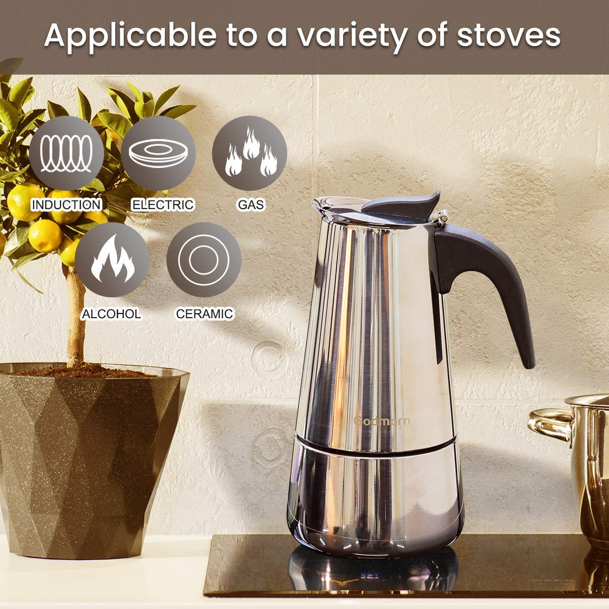 Godmorn Stovetop Espresso Maker, Italian Coffee Maker Moka Pot, 450ml