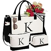 YOOLIFE Gifts for Women - Initial Canvas Tote Bag & Makeup Bag, Birthday Gifts for Women Mom Sister Friends