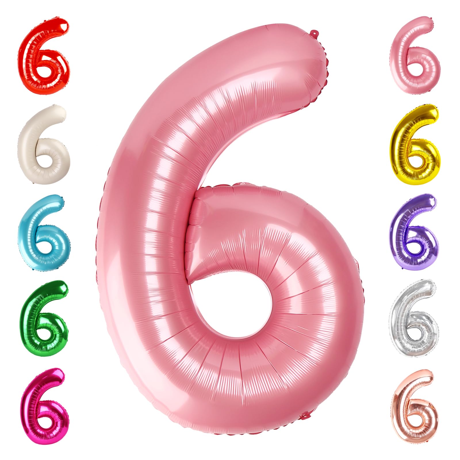 Photo 1 of Number 6 Balloon 40 Inch, 6th Birthday Balloon for Boy Girl, Pearl Pink 16 60 61 65 Numbers Balloons Birthday Party Wedding Events Decorations
