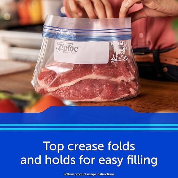ZIPLOC QUART FOOD STORAGE FREEZER BAGS, NEW STAY OPEN DESIGN WITH STAND-UP BOTTOM, EASY TO FILL, 38 COUNT