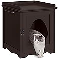 Yaheetech Cat Litter Box Enclosure, Hidden Cat Litter Box Furniture with Side Towel Bar, Wooden Cat Washroom, Storage Cabinet, Indoor Pet House, Side Table Nightstand, Espresso