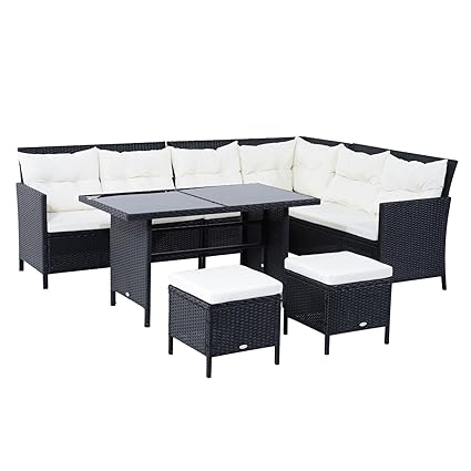 Outsunny 18 TLG. Sitzgarnitur Sitzgruppe Gartenset Sofagarnitur Gartenmöbel Set Lounge, Polyrattan, Schwarz