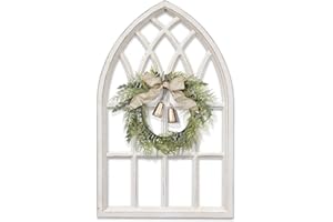 Sintosin Rustic Arched Window Frame, 20 x 32 Inch Hanging Distressed White Window Pane Wall Decor, Farmhouse Wooden Cathedral