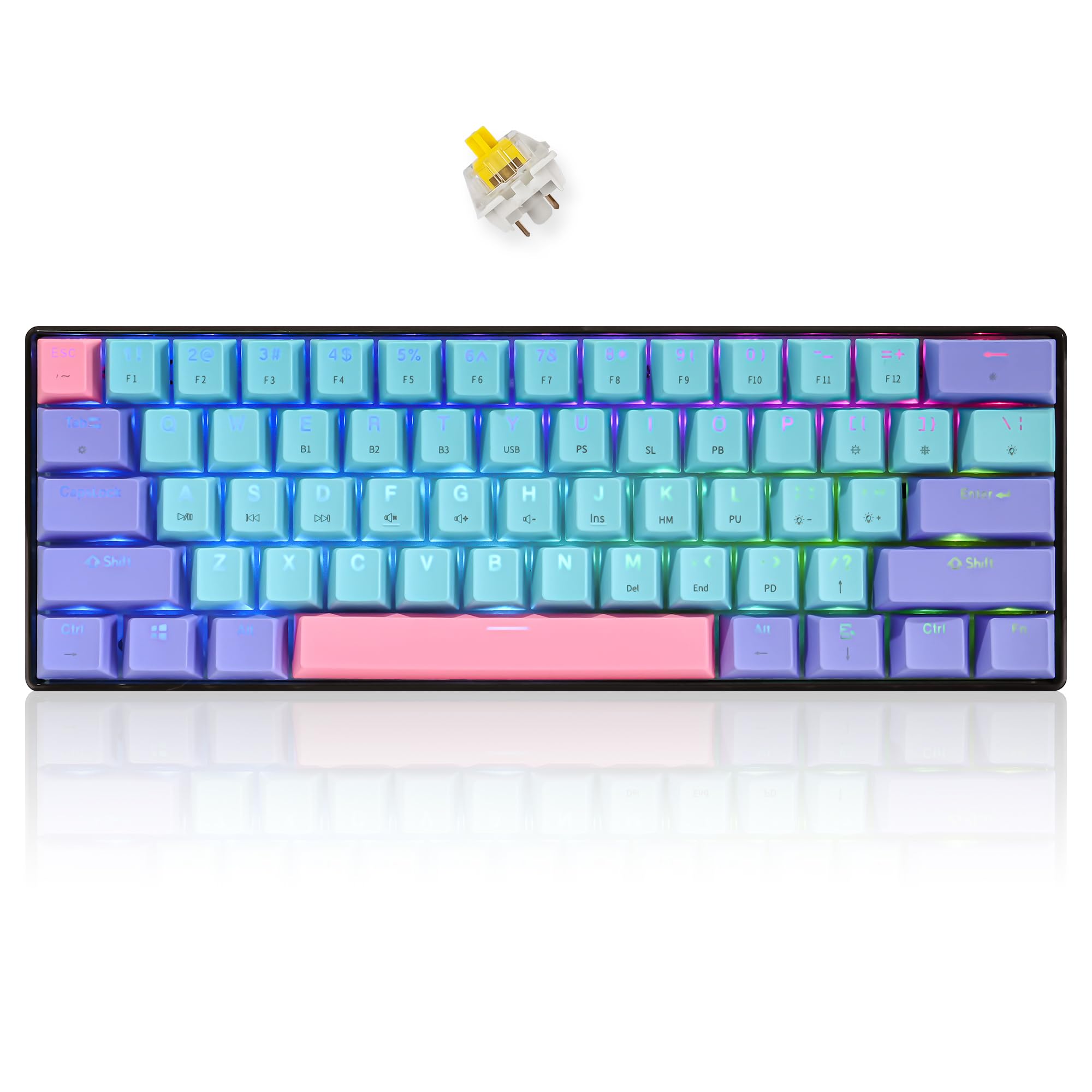 SOLIDEE 60% Mechanical Gaming Keyboard Wired/Bluetooth 5.0 Dual-mode Keyboard,RGB Backlit keyboards,61 Keys Hot Swappable Keyboard with Linear Gateron Yellow Switch for PC Gamer(61 Joker/Yellow)