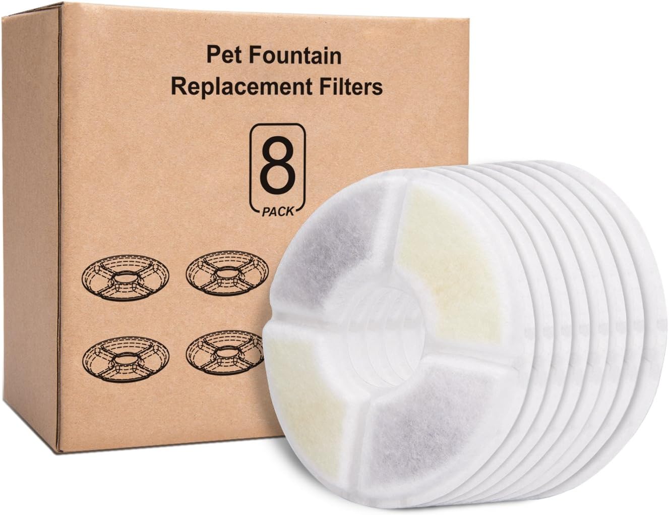 Rhodesy Cat Water Fountain Filters for Flower Fountain, Pet Fountain Replacement Filters with Resin & Active Carbon for Automatic Flower Water Dispenser Drinking Water Flower Fountain (8 Pack)
