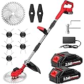 FULLYEA Cordless Weed Wacker 9-inch, Brushless Weed Eater with 5 Blades & 2 * 2.0Ah Batterties, Lawn Mower Battery Powered String Trimmer, Electric Grass Trimmer for Lawn Garden Work