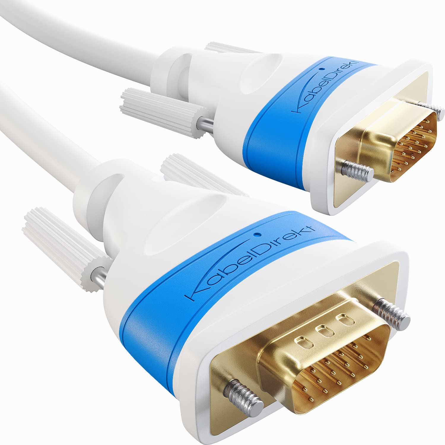 KabelDirekt – VGA Cable for maximum video quality thanks to high-purity copper conductors – 2m (Full HD, connects computers to screens/projectors, 15-pin D-Sub, monitor cable, white)