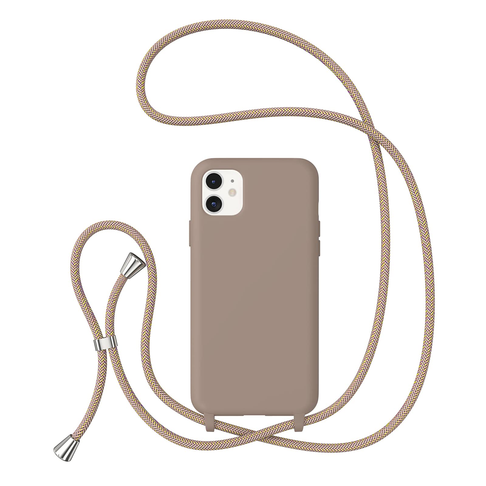 ZTOFERA Crossbody Lanyard Case for iPhone 11, Liquid Silicone Protective Phone Case with Adjustable Strap Neck Cord Necklace Girls Women Soft Cover for iPhone 11, Brown