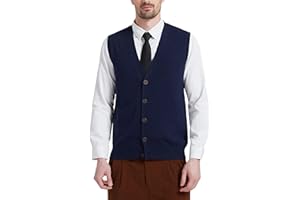 Kallspin Men's Sweater Vest Wool Blend V-Neck Button Sleeveless Cardigan Vest Sweater