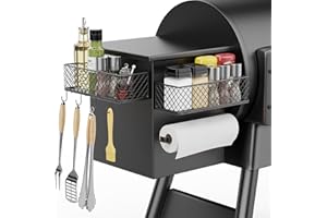 Ormeli 2 Pack Magnetic Storage Bin for Traeger Smoker Grill Caddy, Grill Basket with Paper Towel Holder for Some Models of Traeger/Pit Boss/Z Grill Smoker Accessories, Griddle Caddy for Outdoor Grill