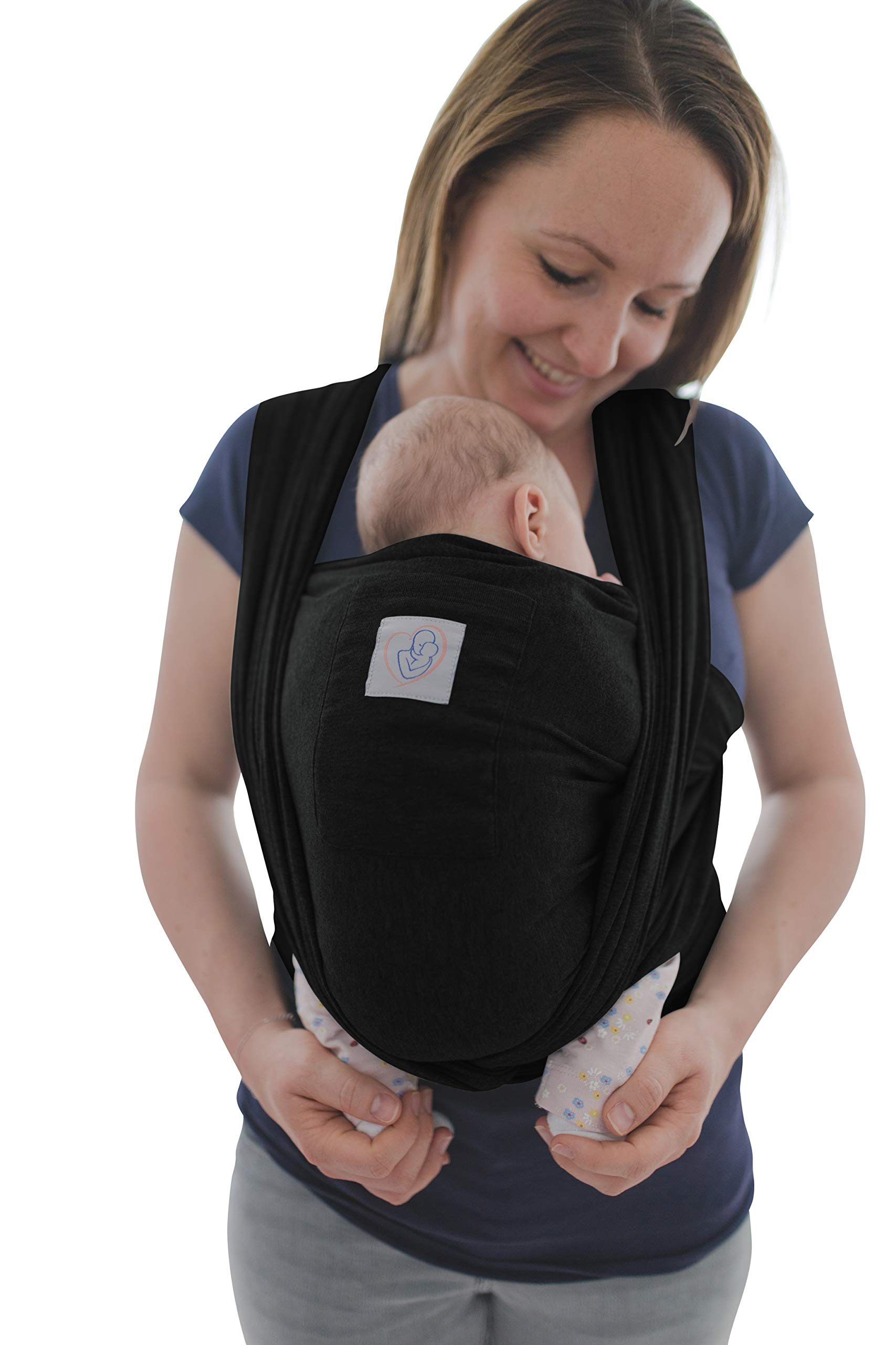 Baby Sling with Front Pocket Including Baby Wrap Carrier Bag and Instructions - Long Elastic Sling for Premature and Newborn Toddlers (Black)