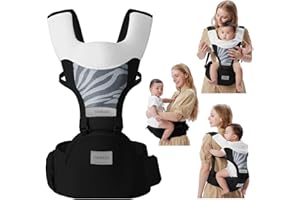 YEMKEZO Baby Carrier Newborn to Toddler with Hip Seat, Multifunction Baby Hip, 4-in-1 Ergonomic Infant Carrier (Ergonomic M Position) Adjustable & Removable Baby Holder Carrier for 0-36 Months (Black)