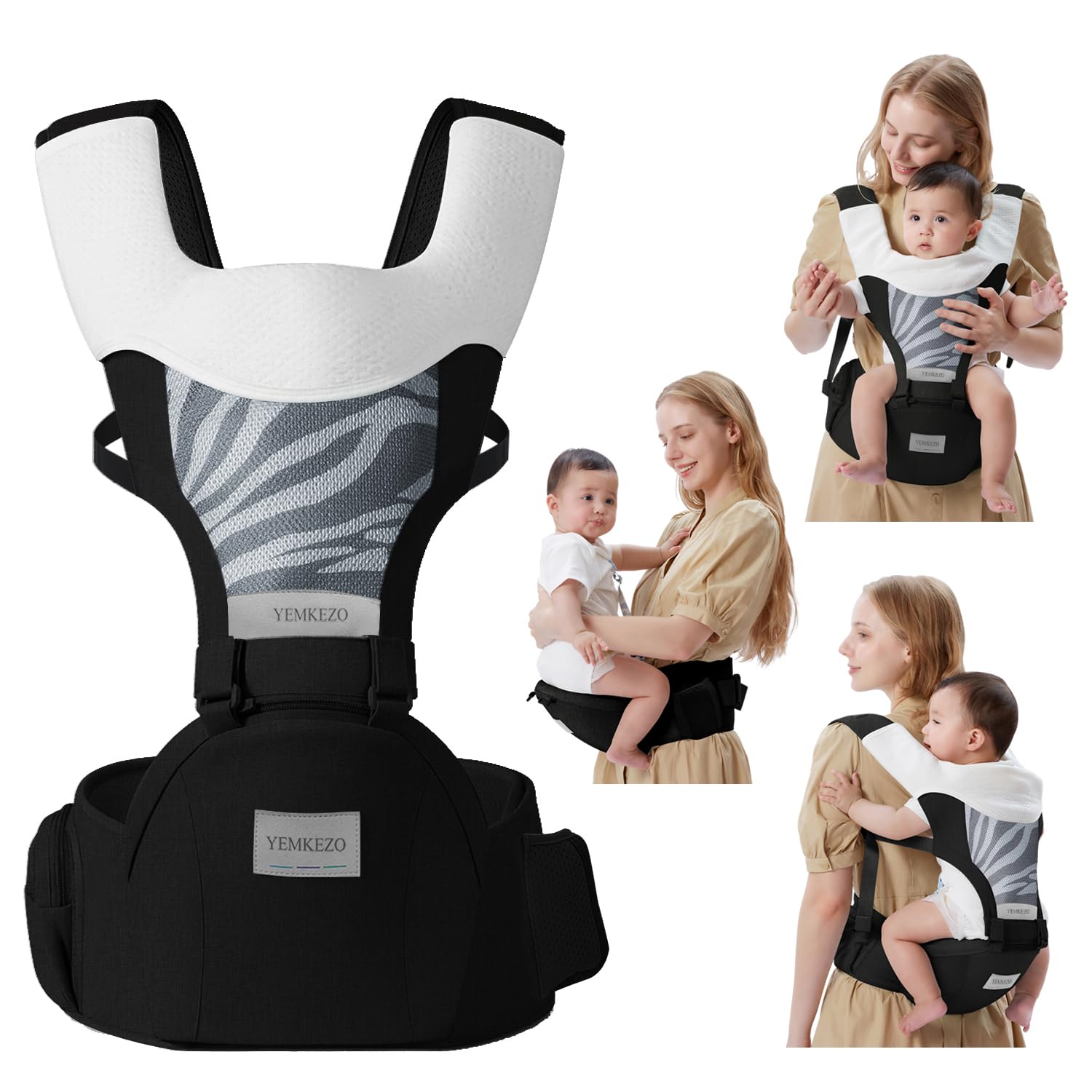 Photo 1 of Baby Carrier Newborn to Toddler with Hip Seat, Multifunction Baby Hip, 4-in-1 Ergonomic Infant Carrier (Ergonomic M Position) Adjustable & Removable Baby Holder Carrier for 0-36 Months (Black)