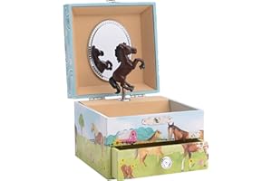 Jewelkeeper Girl's Musical Jewelry Storage Box Pullout Drawer, Horse and Barn Design, Home on the Range Tune