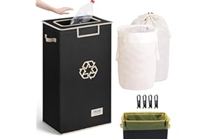 SOLEDI Recycle Bins for Kitchen,26 Gallon Recycling Bin with Lid and 2 Removeable Reusable Inner Bags,Indoor Recycling Trash Can for Collector of Bottles Cans, and Plastic,Black