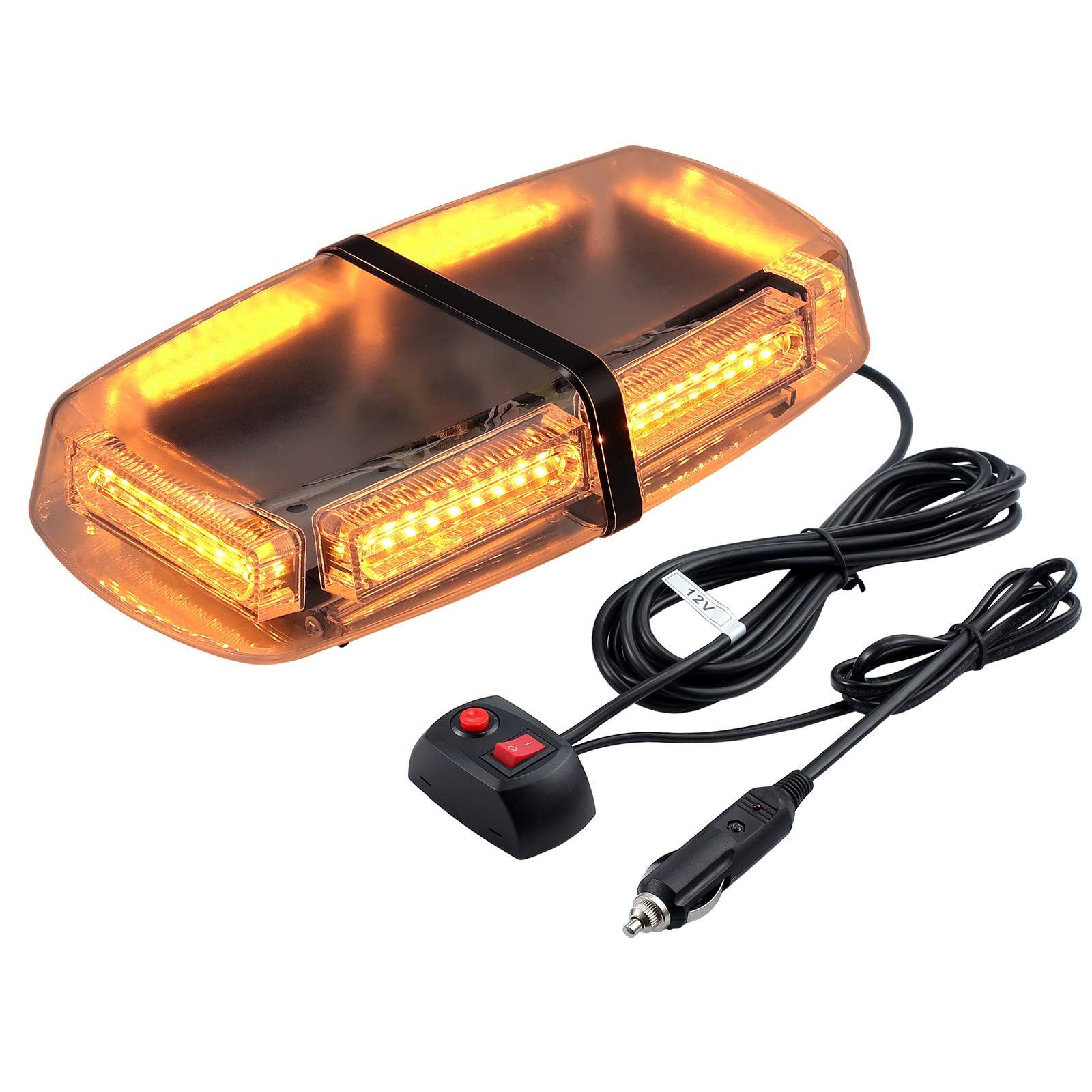 PROZOR Flashing Beacon Light 54LEDs with 7 Flashing Modes Amber Beacon Light Bar IP65 Waterproof Magnetic Car Recovery Strobe Light with Double Switch and 5m/16.4ft Cable for 12V/24V Vehicle