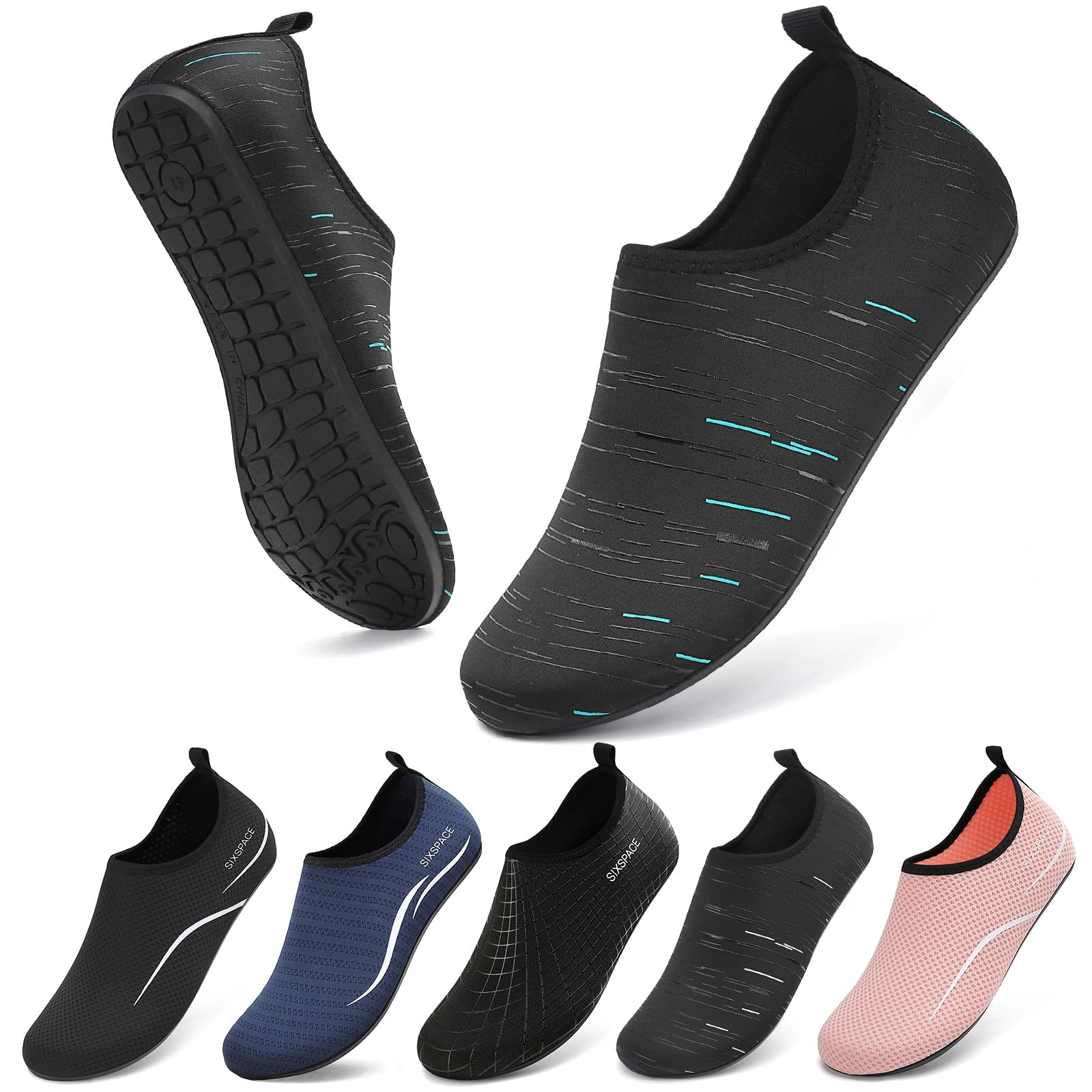 Photo 1 of 1PAIR-----Sixspace Water Shoes for Women Men Aqua Socks Swim Shower Beach Barefoot Pool Quick-Dry Non Slip Lake Surf (EGUS058MXXZ642BKC43)