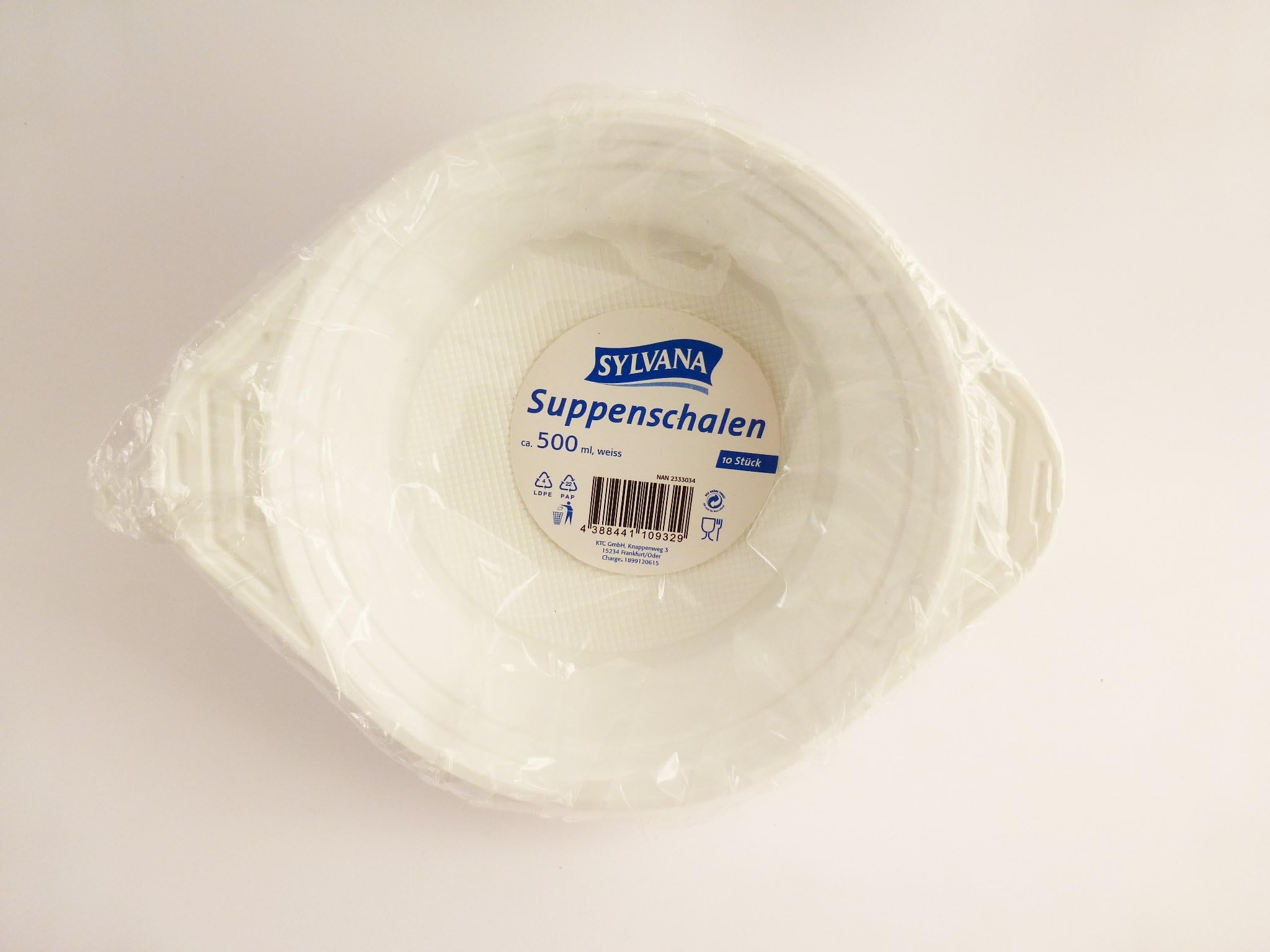 Sylvana 10 Soup Bowls Plastic Bowl Plastic Plates Disposable Soup Plate Color: White Holds Approx 500 ml Material: Plastic