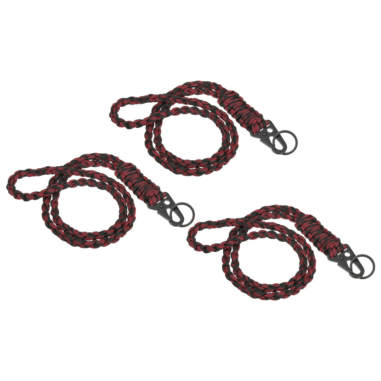PATIKIL 21.7 Inch Paracord Neck Lanyard Keychain, 3 Pack Braided Strong Lanyard with Hook Clip and Key Ring for Outdoor Activities, Black&Red