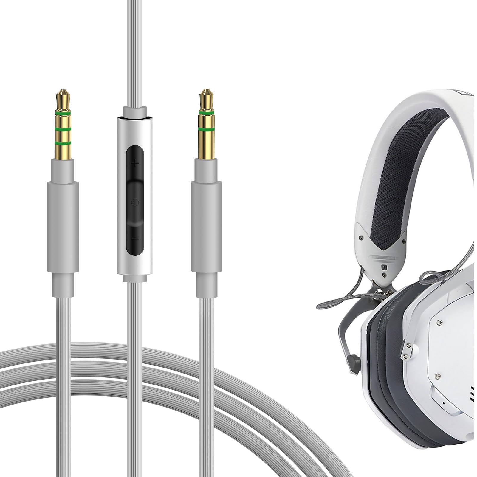 GEEKRIA 3.5mm Audio Cable with Mic Compatible with V-MODA Crossfade 3, LP, LP2, M-200, M-100, M-80, V-80, Replacement Stereo Cord with Inline Microphone and Volume Control (4ft / 1.2m)