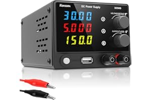 RANSANX DC Power Supply Variable 30V 5A Adjustable DC Regulated Lab Bench Power Supply with 4-Digit LED Display, 18W USB Fast Charging Port, Adjustment Knob, Output Switch, Protection Function