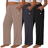 Neer 3 Pack Women's Plus Size Pants Wide Leg Sleep Yoga Pants Loose Drawstring Casual Baggy Sweatpants with Pockets