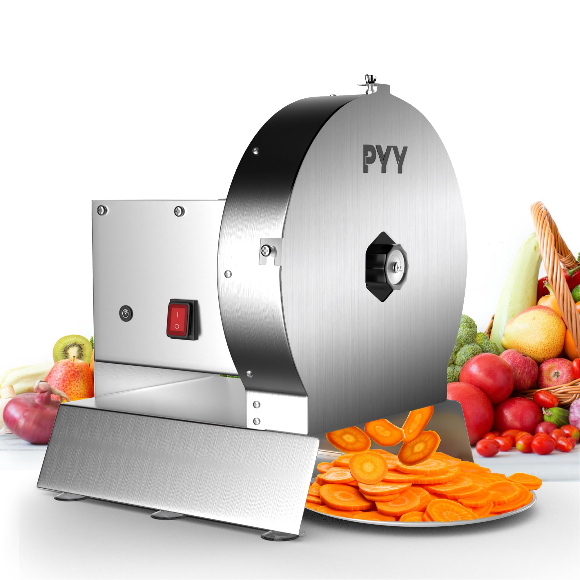 Photo 1 of *** VERY USED***** PYY Commercial Vegetable Slicer - Electric & Manual 2-in-1, 0-0.51" (0-13mm) Adjustable Thickness, Electric Vegetable Slicer with Large Feed Port, High-Speed Food Slicer for Potato Tomato Lemon