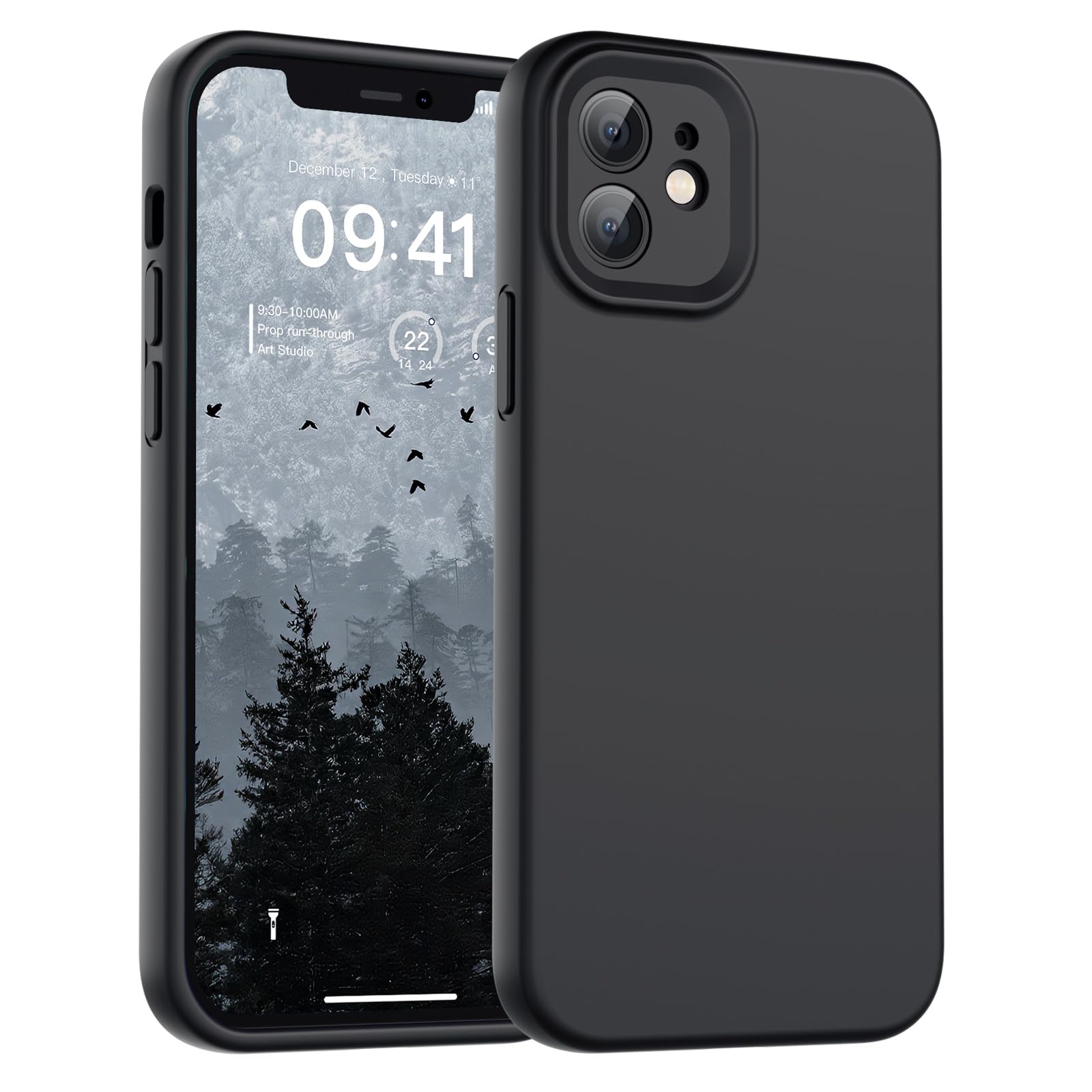 SUPFINE Designed for iPhone 12 Case,Premium Liquid Silicone with [Soft Anti-Scratch Microfiber Lining][Upgraded Camera Protection] Slim Shockproof Protective Phone Case for Men Women Girls,Black