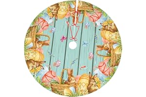 DORKEIXIA Easter Bunny Eggs Rabbit Flowers 36 Inch Christmas Tree Skirt Round Winter Snow Suitable for Christmas Xmas Halloween Holiday Party Decor Decoration Occasion