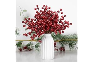 32PCS Christmas Tree Decorations, Artificial Red Berry Stems 6.5inch Christmas Berry Picks with Holly Berries for Xmas Winter