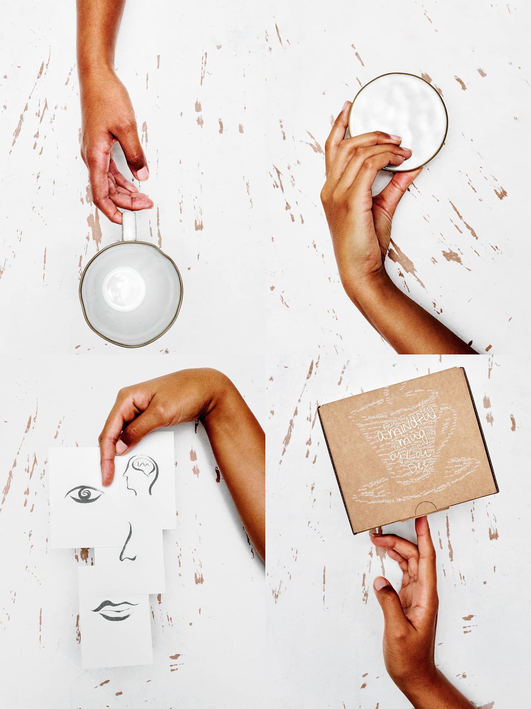 Lou-Dee Mindfulness Gifts - Mindfulness Practice Set with Guided Meditation Cards and Audio for Mindful Drinking Practice; Handcrafted Ceramic Cup with Coaster