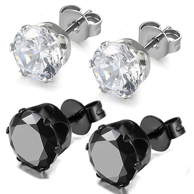 Oidea Herren Damen Ohrringe, Edelstahl Zirkonia Kreis Rund Ohrstecker Creolen Ohrschmuck, Durchmesser 3mm-8mm, 2 Paare(4PCS)|