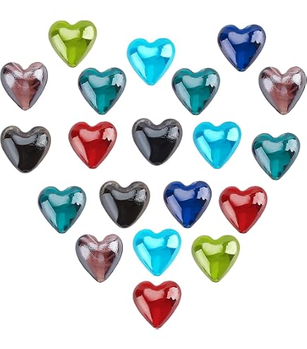 66 Pcs Millefiori Glass Heart Beads - Colorful Love Shape Lampwork Beads For DIY Jewelry Making